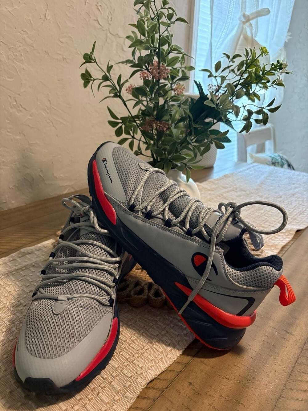 Champion Mens Size 10 Verve Lace-Up Sneakers Gray Red Navy